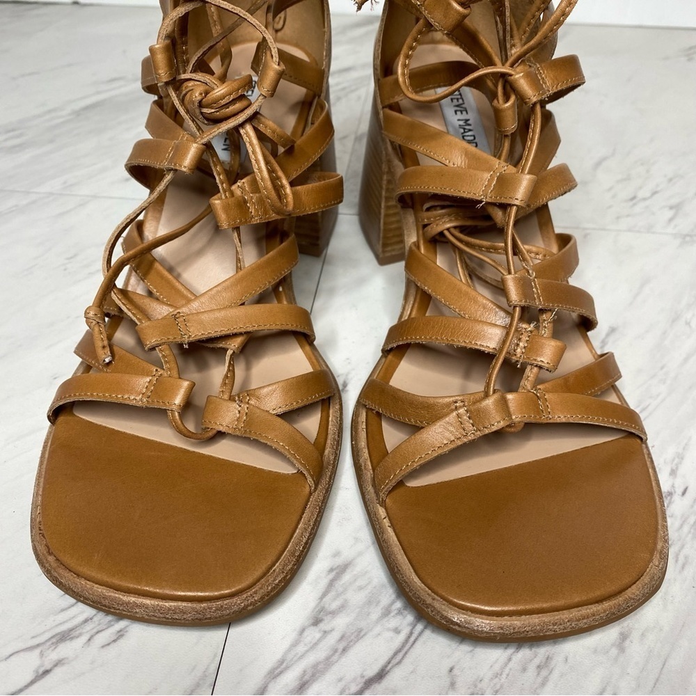 Steve Madden Cherri Strappy Brown Leather Heeled Sandal 10M - Picture 9 of 16